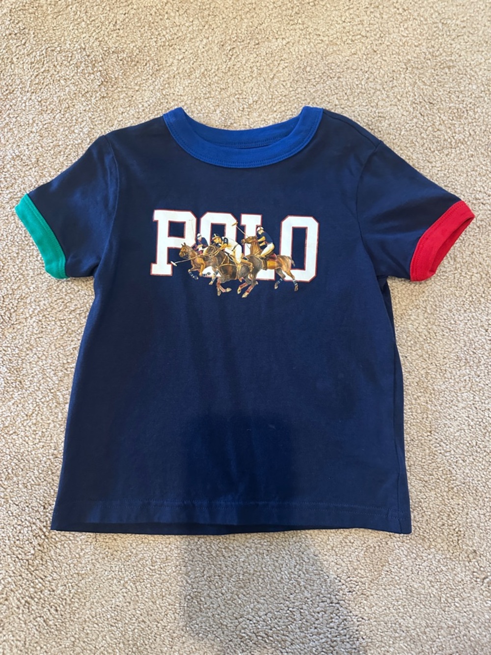 Polo by Ralph Lauren Navy Tee with Multicolor Sleeve Trim